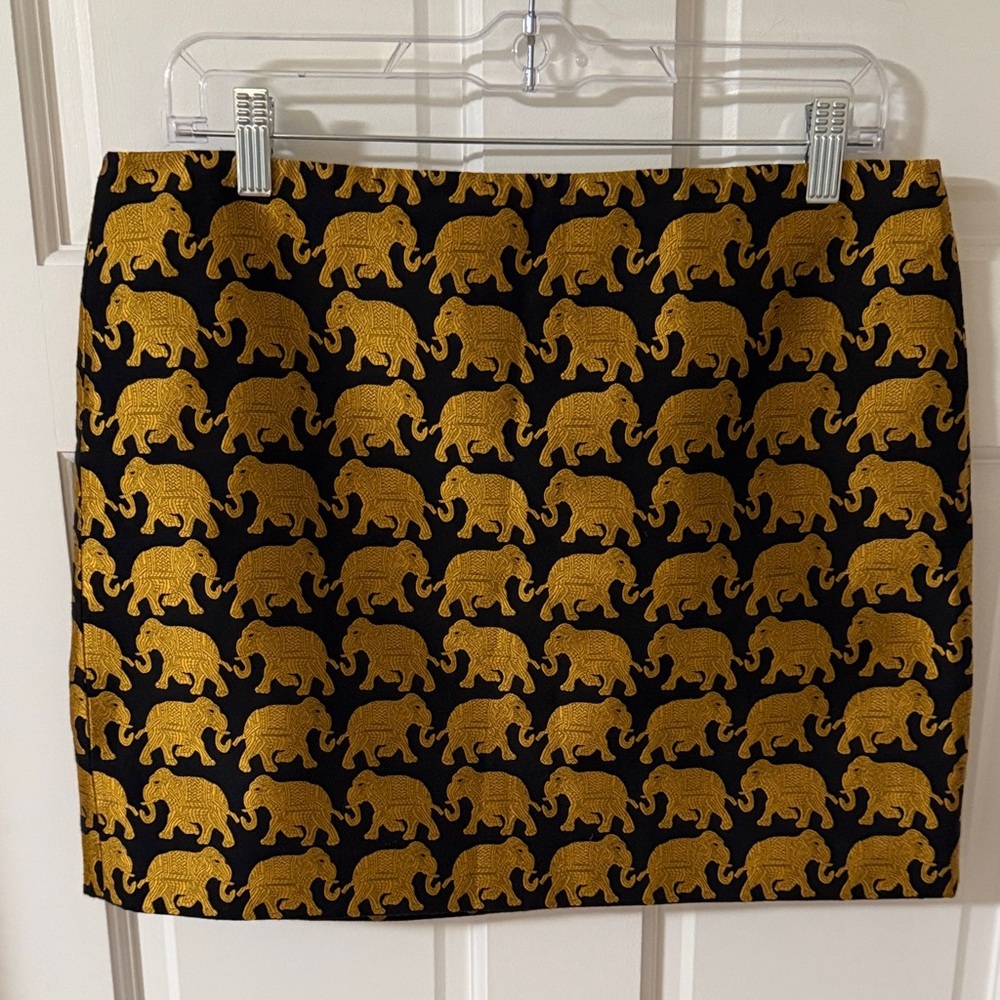 J. Crew Black and Gold Mini Skirt with Elephant Jacquard